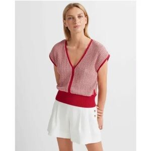 Club Monaco Red and White V-Neck Sweater